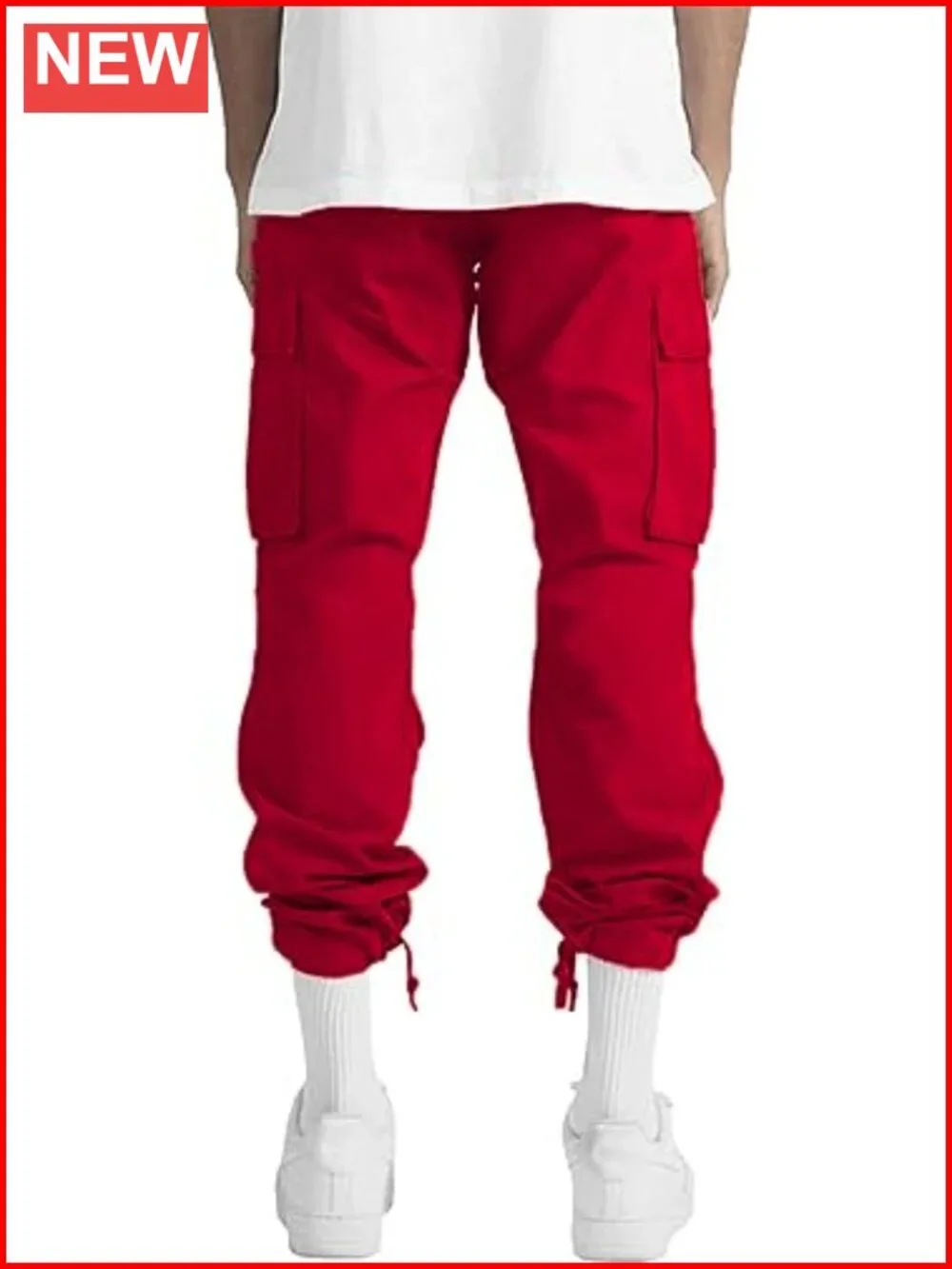 Men's Cargo Pants Drawstring Casual Hiking Joggers Athletic Trousers Cotton